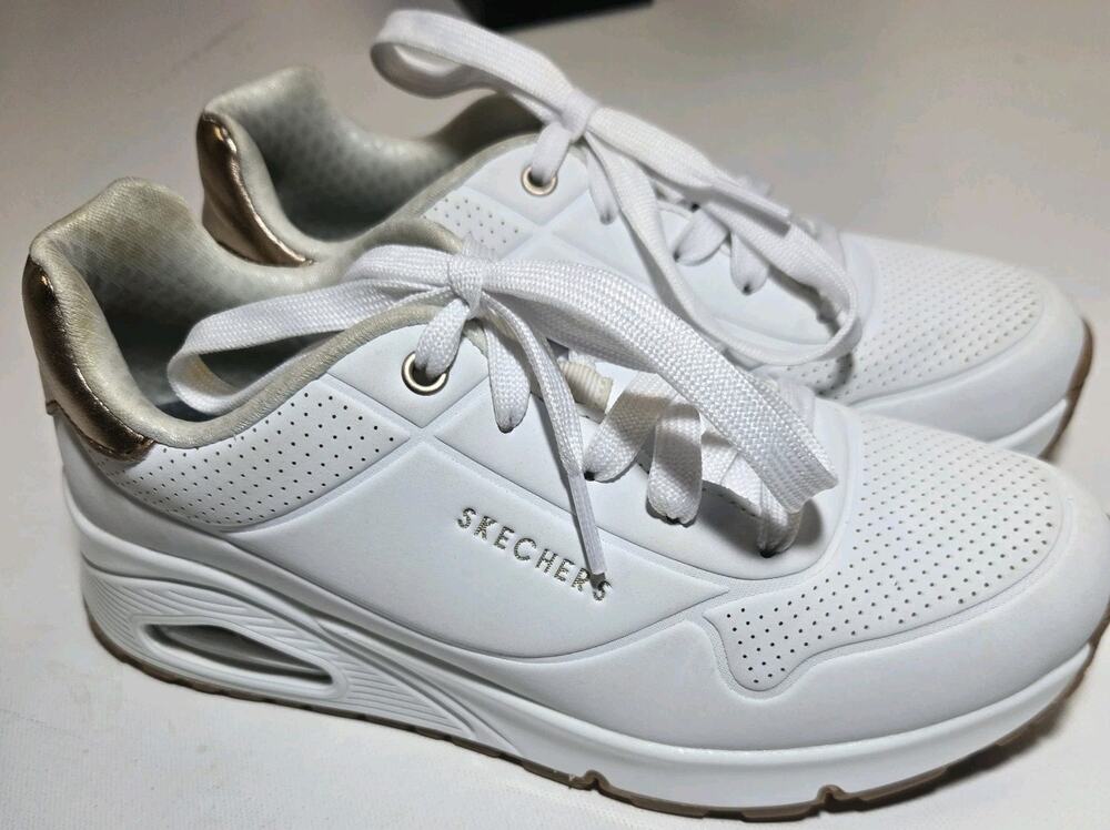 Skechers Uno Stand On Air Girls Shoes Size 3.5 Y White Rose Gold Sneakers